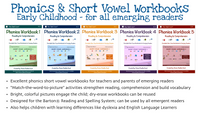 Phonics & Short Vowel Workbooks 1 to 5 - For All Learners K-2 (PRINT COPY)